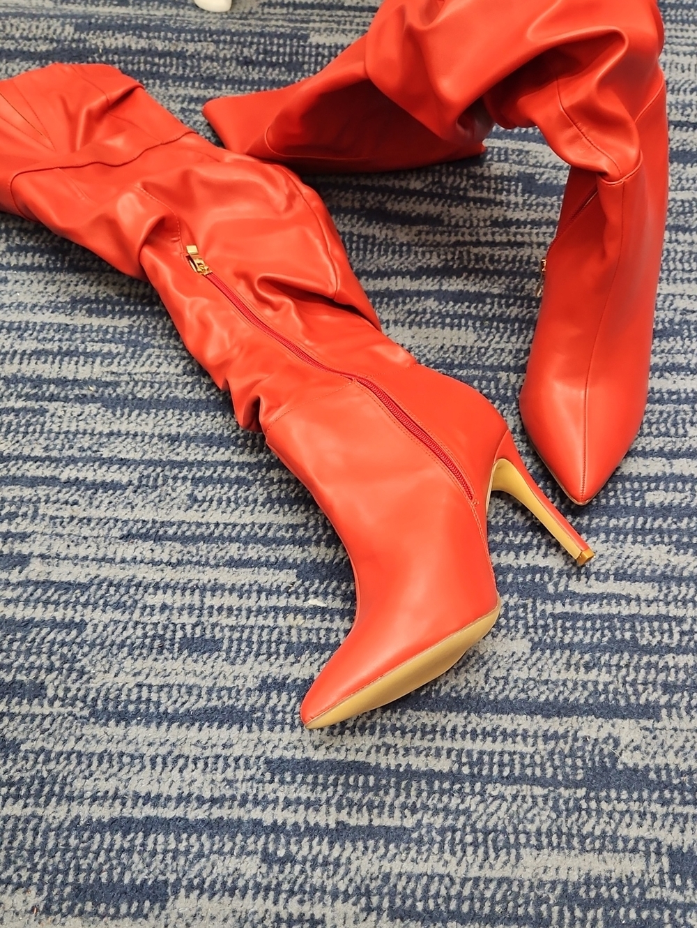 Red Stiletto Knee-High Boots - Women